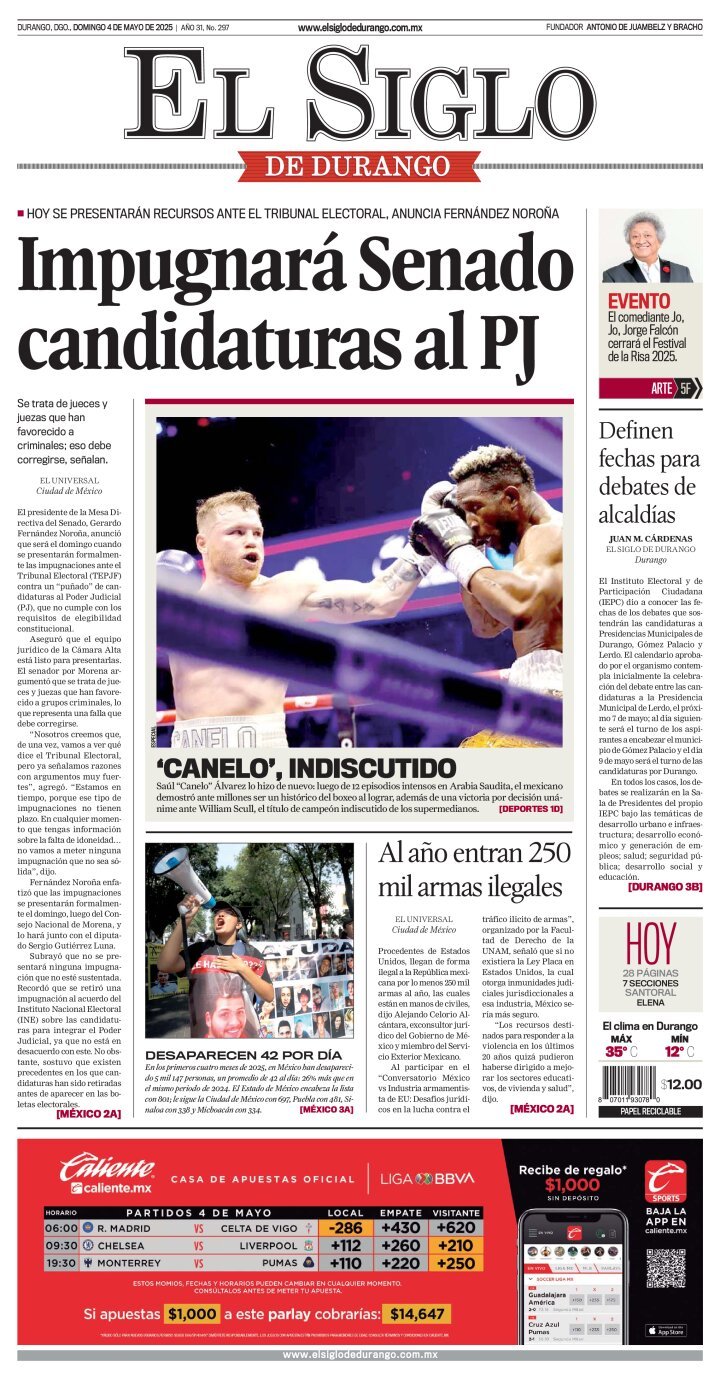 El Siglo de Durango, edición del domingo 04 de mayo de 2025 El Siglo de Durango, edición del domingo 04 de mayo de 2025