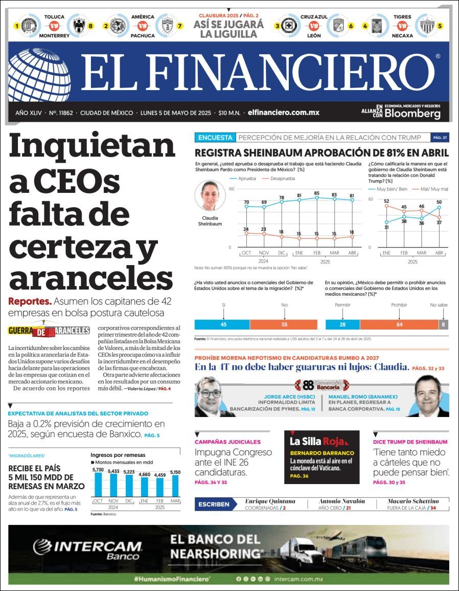 El Financiero, edición del lunes 05 de mayo de 2025 El Financiero, edición del lunes 05 de mayo de 2025