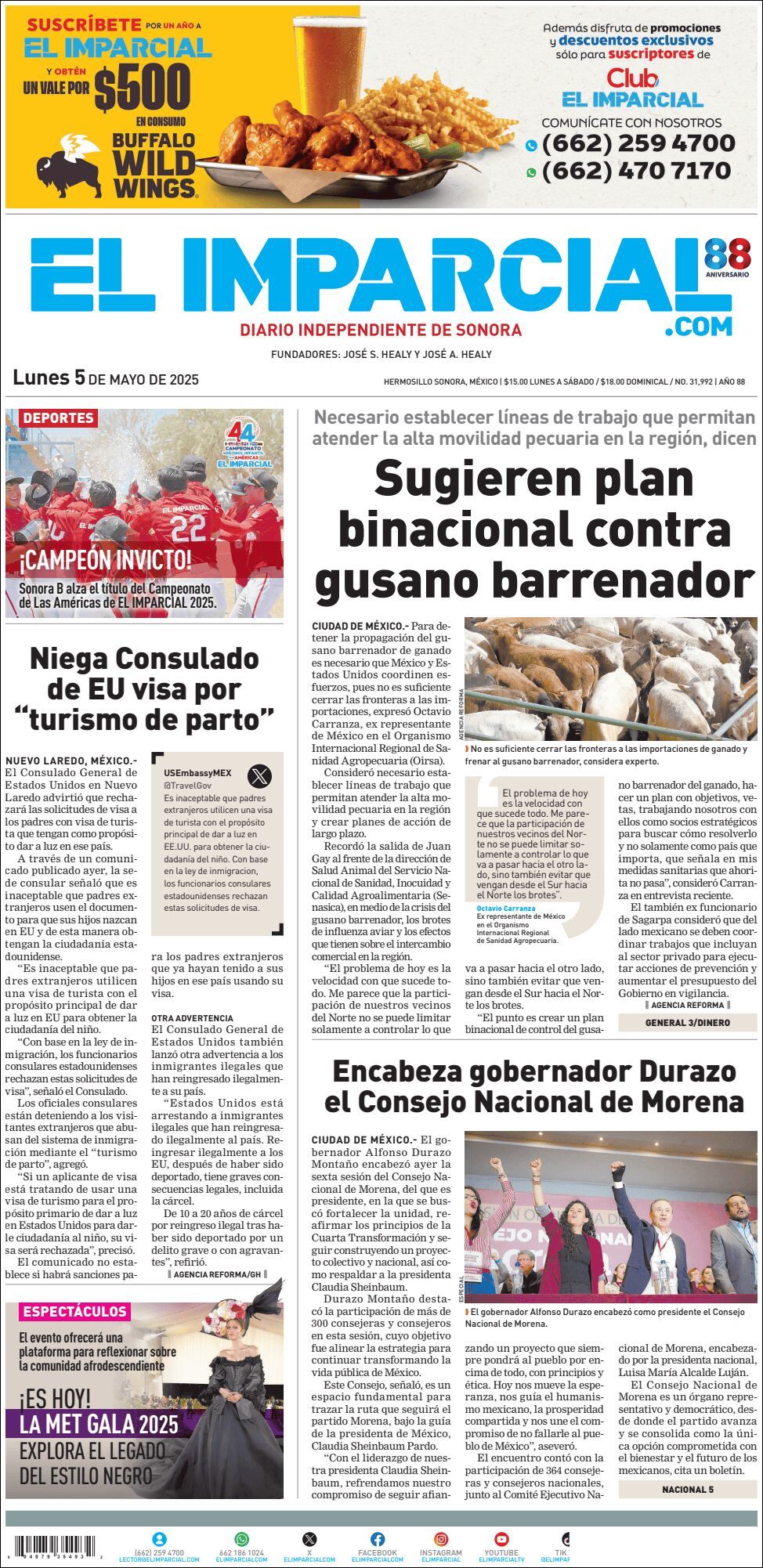 El Imparcial, edición del lunes 05 de mayo de 2025 El Imparcial, edición del lunes 05 de mayo de 2025