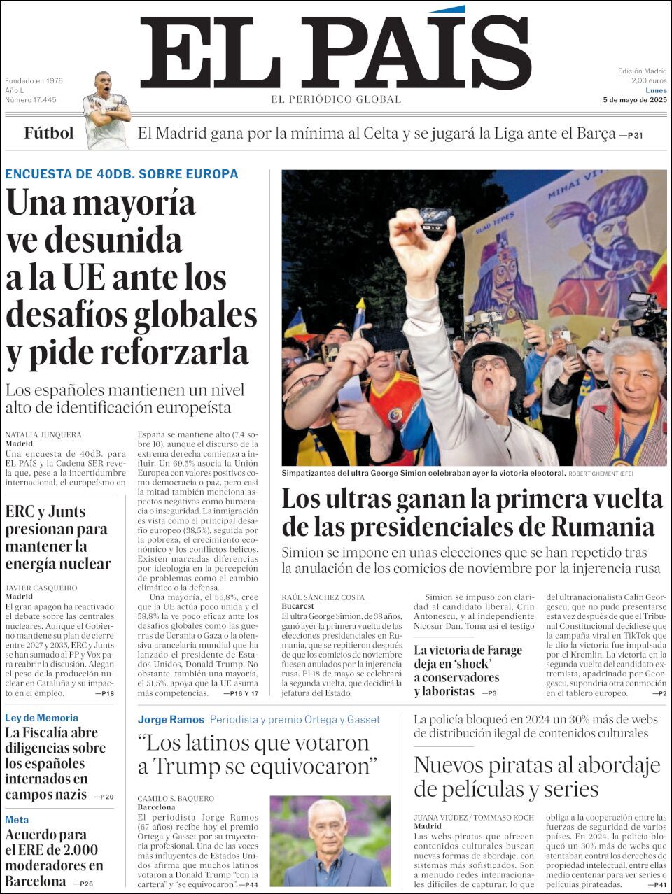 El País, edición del lunes 05 de mayo de 2025 El País, edición del lunes 05 de mayo de 2025