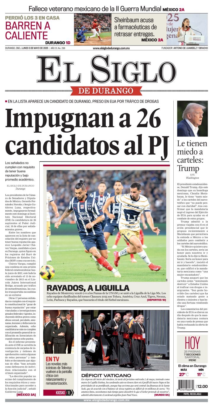 El Siglo de Durango, edición del lunes 05 de mayo de 2025 El Siglo de Durango, edición del lunes 05 de mayo de 2025