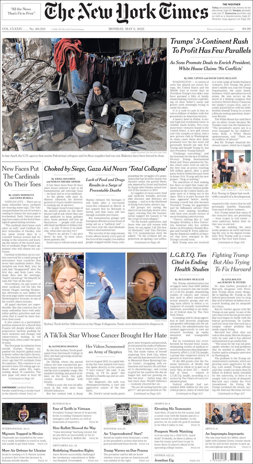 The New York Times, edición del lunes 05 de mayo de 2025 The New York Times, edición del lunes 05 de mayo de 2025