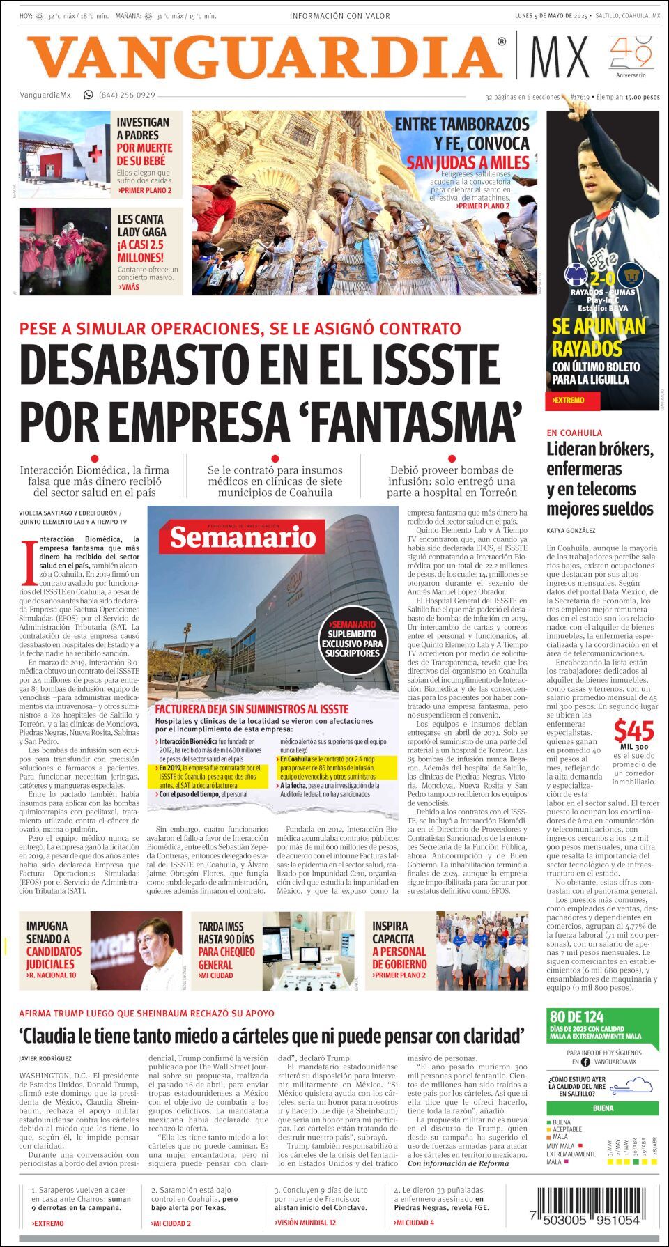 Vanguardia, edición del lunes 05 de mayo de 2025 Vanguardia, edición del lunes 05 de mayo de 2025
