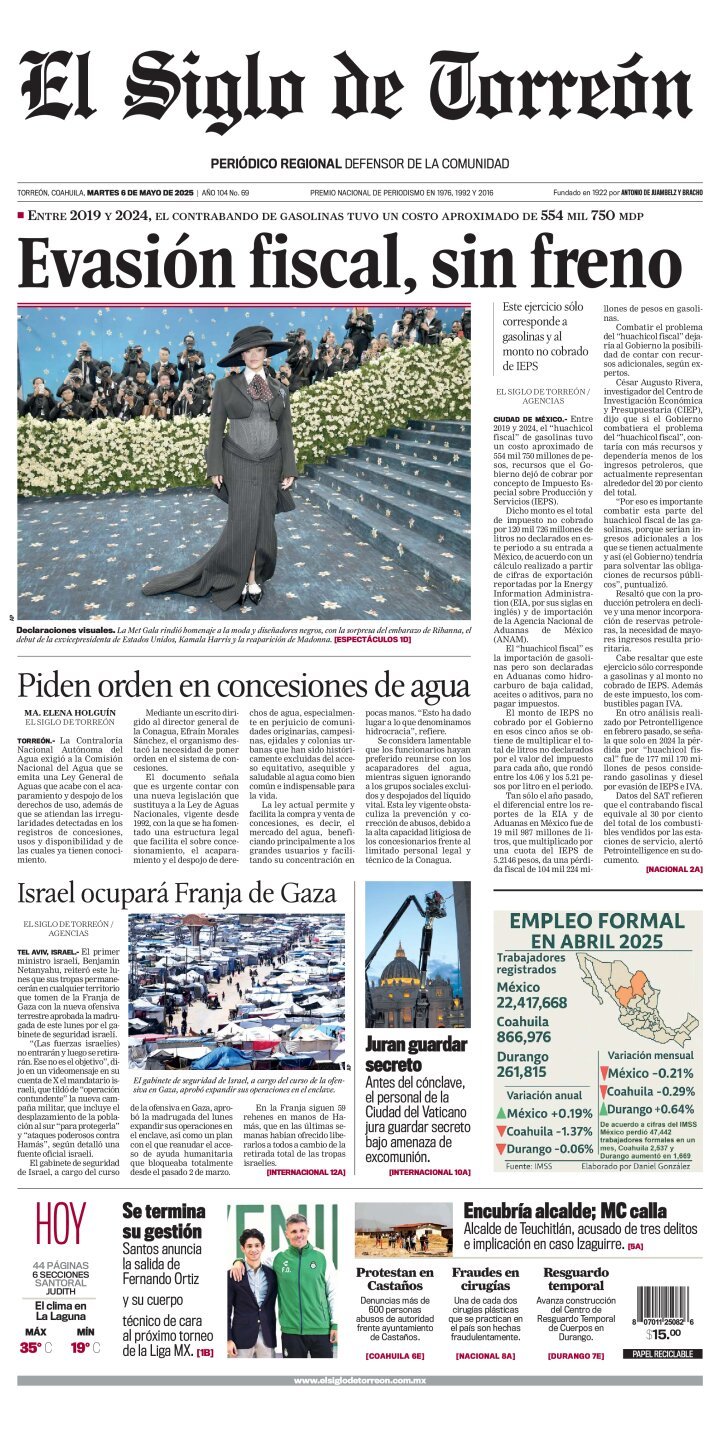 El Siglo de Torreón, edición del martes 06 de mayo de 2025 El Siglo de Torreón, edición del martes 06 de mayo de 2025