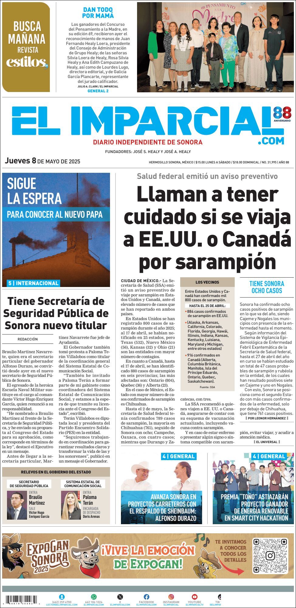 El Imparcial, edición del jueves 08 de mayo de 2025 El Imparcial, edición del jueves 08 de mayo de 2025