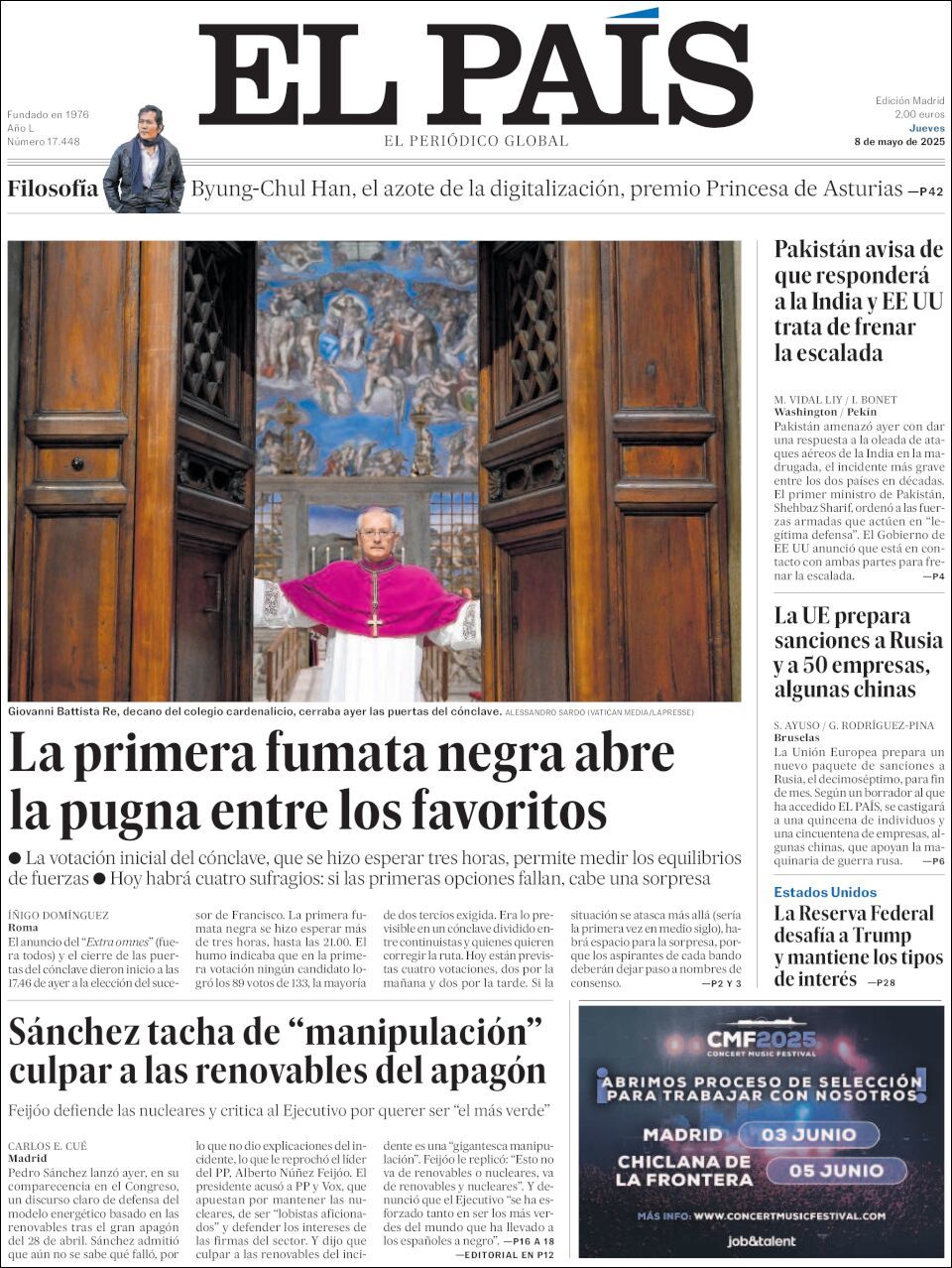 El País, edición del jueves 08 de mayo de 2025 El País, edición del jueves 08 de mayo de 2025