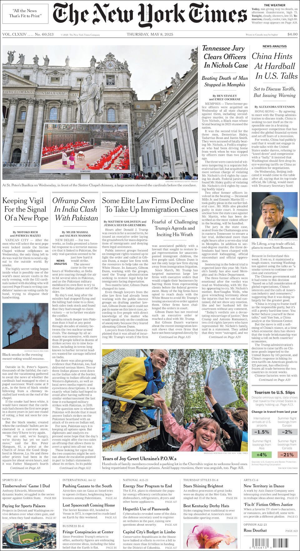 The New York Times, edición del jueves 08 de mayo de 2025 The New York Times, edición del jueves 08 de mayo de 2025