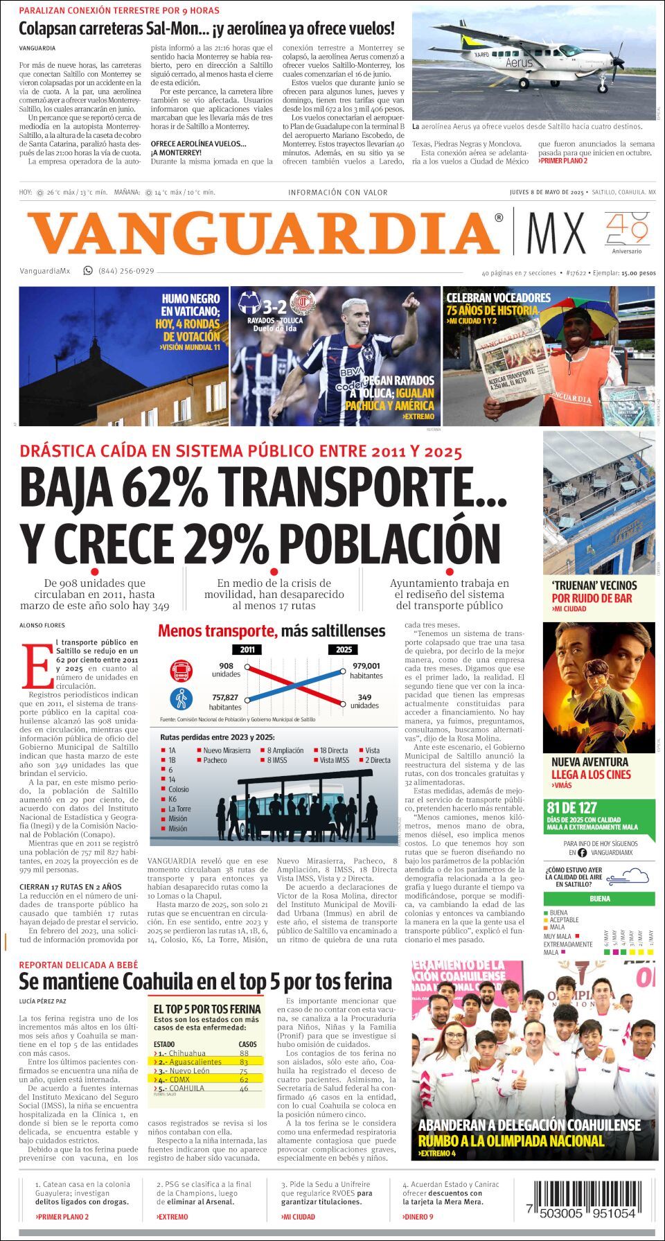 Vanguardia, edición del jueves 08 de mayo de 2025 Vanguardia, edición del jueves 08 de mayo de 2025