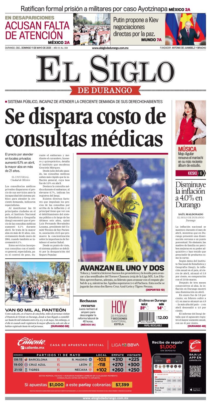 El Siglo de Durango, edición del domingo 11 de mayo de 2025 El Siglo de Durango, edición del domingo 11 de mayo de 2025