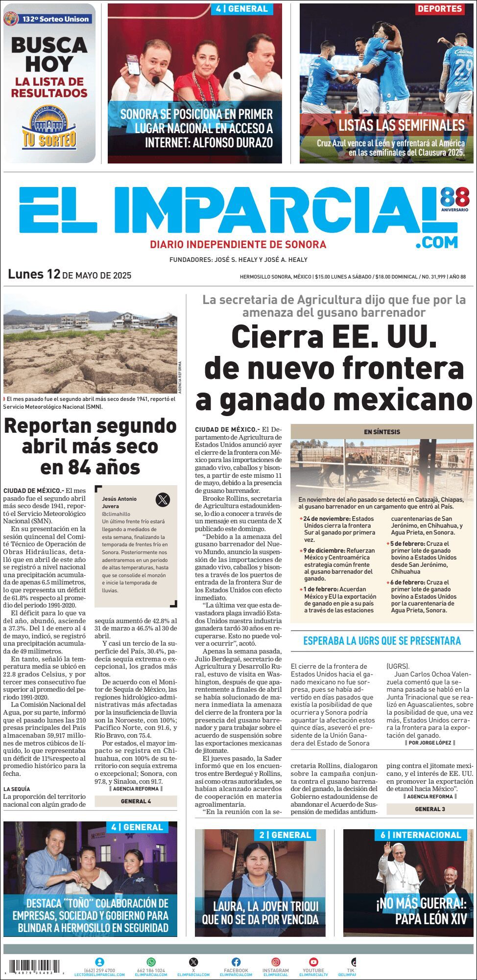 El Imparcial, edición del lunes 12 de mayo de 2025 El Imparcial, edición del lunes 12 de mayo de 2025