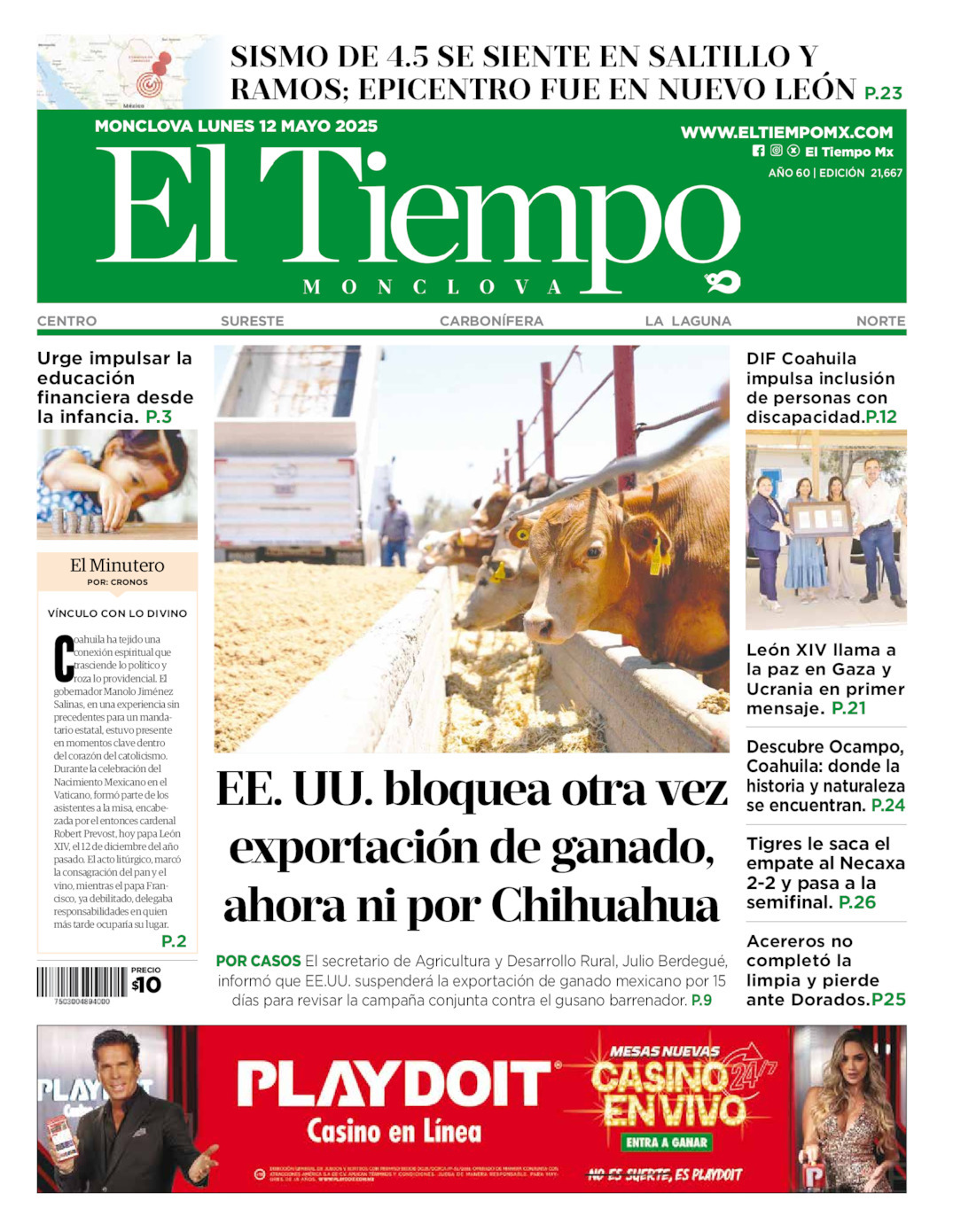 El Tiempo Monclova, edición del lunes 12 de mayo de 2025 El Tiempo Monclova, edición del lunes 12 de mayo de 2025
