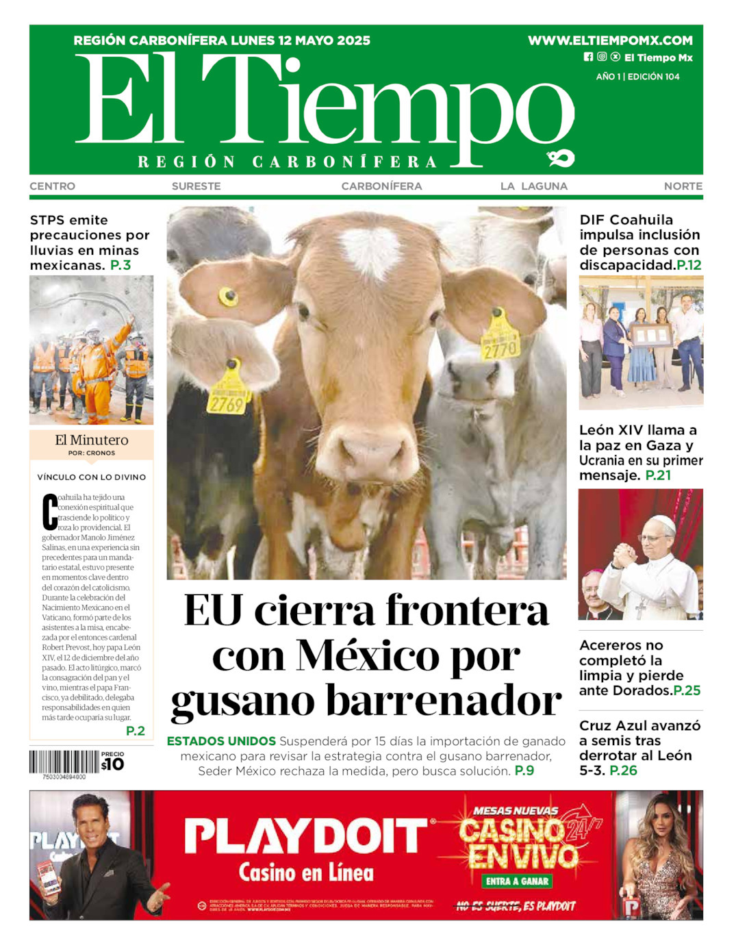 El Tiempo Región Carbonífera, edición del lunes 12 de mayo de 2025 El Tiempo Región Carbonífera, edición del lunes 12 de mayo de 2025
