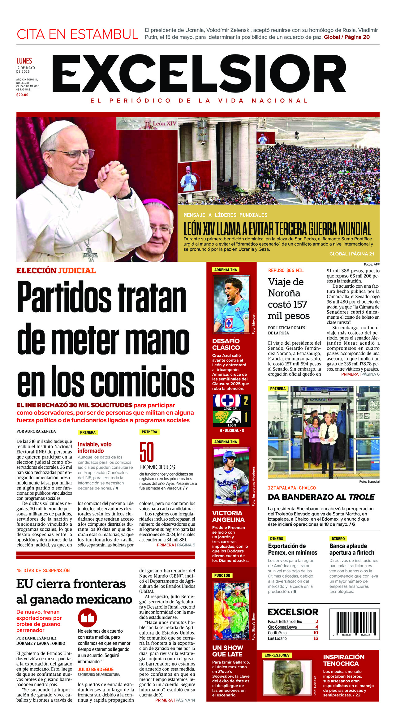 Excelsior, edición del lunes 12 de mayo de 2025 Excelsior, edición del lunes 12 de mayo de 2025