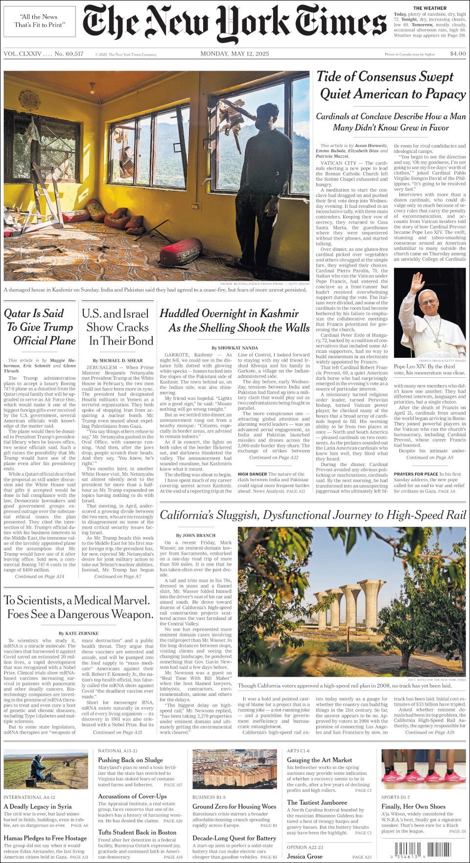 The New York Times, edición del lunes 12 de mayo de 2025 The New York Times, edición del lunes 12 de mayo de 2025