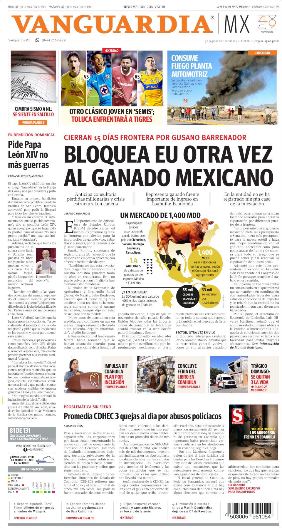Vanguardia, edición del lunes 12 de mayo de 2025 Vanguardia, edición del lunes 12 de mayo de 2025
