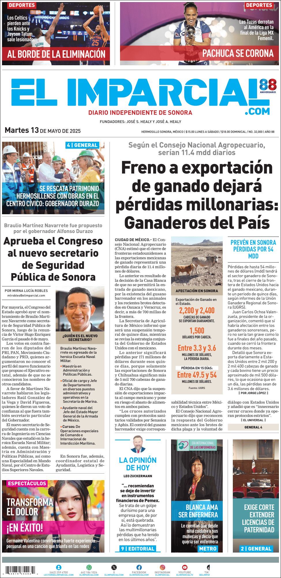 El Imparcial, edición del martes 13 de mayo de 2025 El Imparcial, edición del martes 13 de mayo de 2025