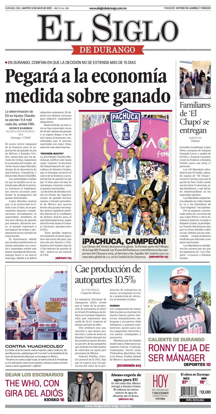 El Siglo de Durango, edición del martes 13 de mayo de 2025 El Siglo de Durango, edición del martes 13 de mayo de 2025