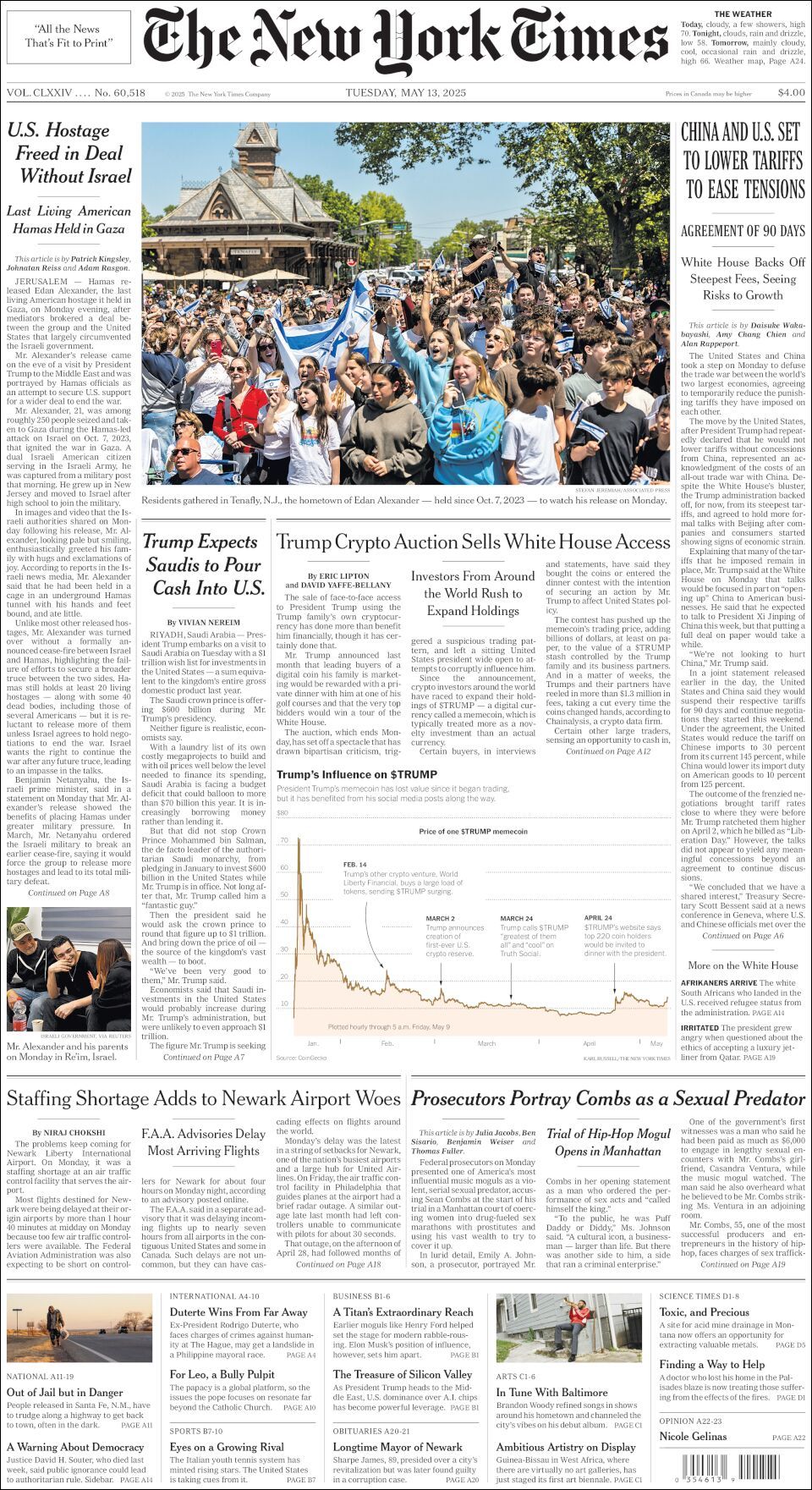 The New York Times, edición del martes 13 de mayo de 2025 The New York Times, edición del martes 13 de mayo de 2025