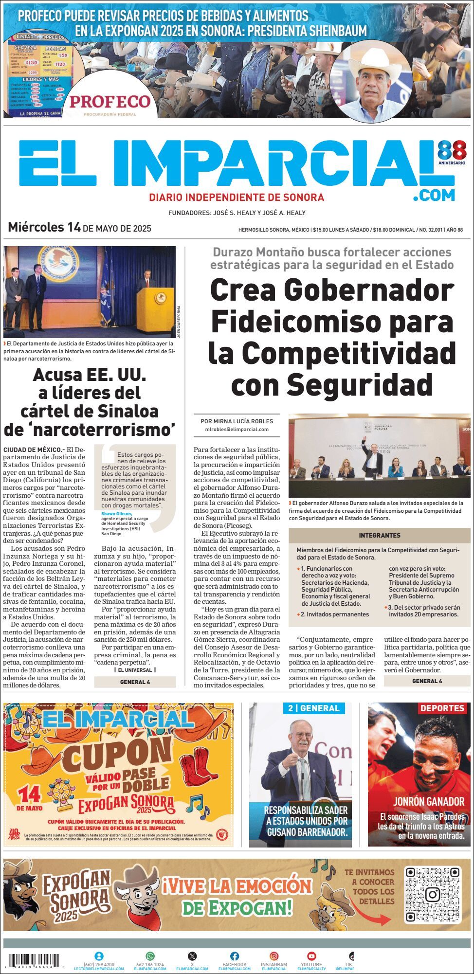 El Imparcial, edición del miércoles 14 de mayo de 2025 El Imparcial, edición del miércoles 14 de mayo de 2025