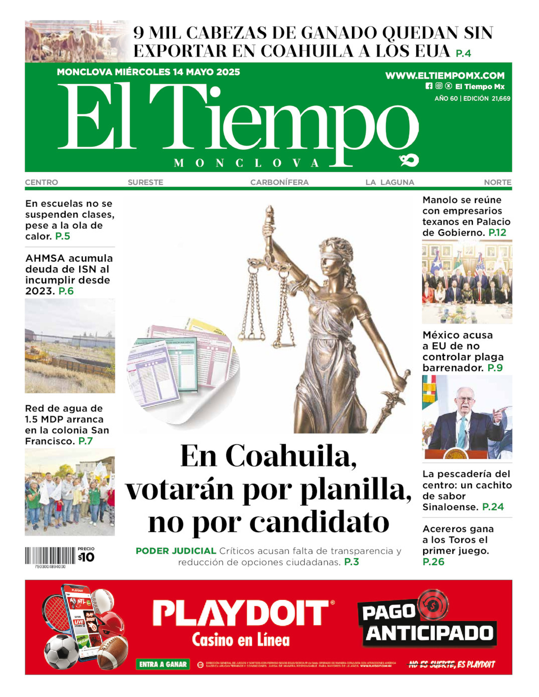 El Tiempo Monclova, edición del miércoles 14 de mayo de 2025 El Tiempo Monclova, edición del miércoles 14 de mayo de 2025