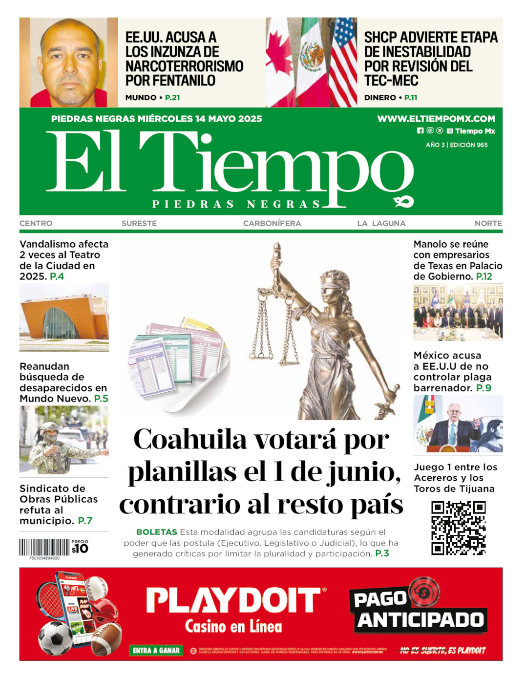 El Tiempo Piedras Negras, edición del miércoles 14 de mayo de 2025 El Tiempo Piedras Negras, edición del miércoles 14 de mayo de 2025