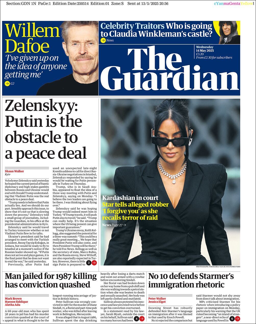 The Guardian, edición del miércoles 14 de mayo de 2025 The Guardian, edición del miércoles 14 de mayo de 2025