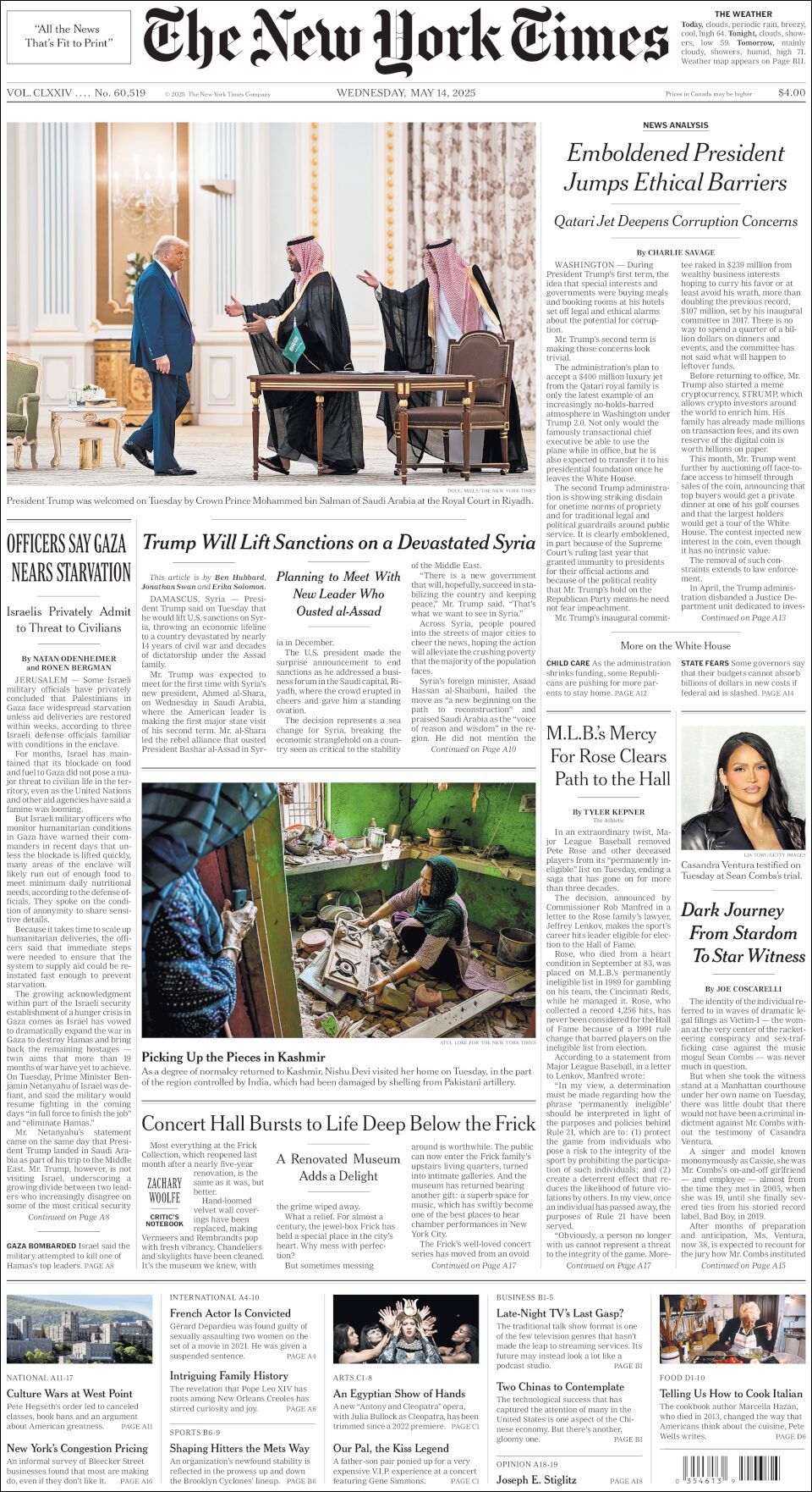 The New York Times, edición del miércoles 14 de mayo de 2025 The New York Times, edición del miércoles 14 de mayo de 2025