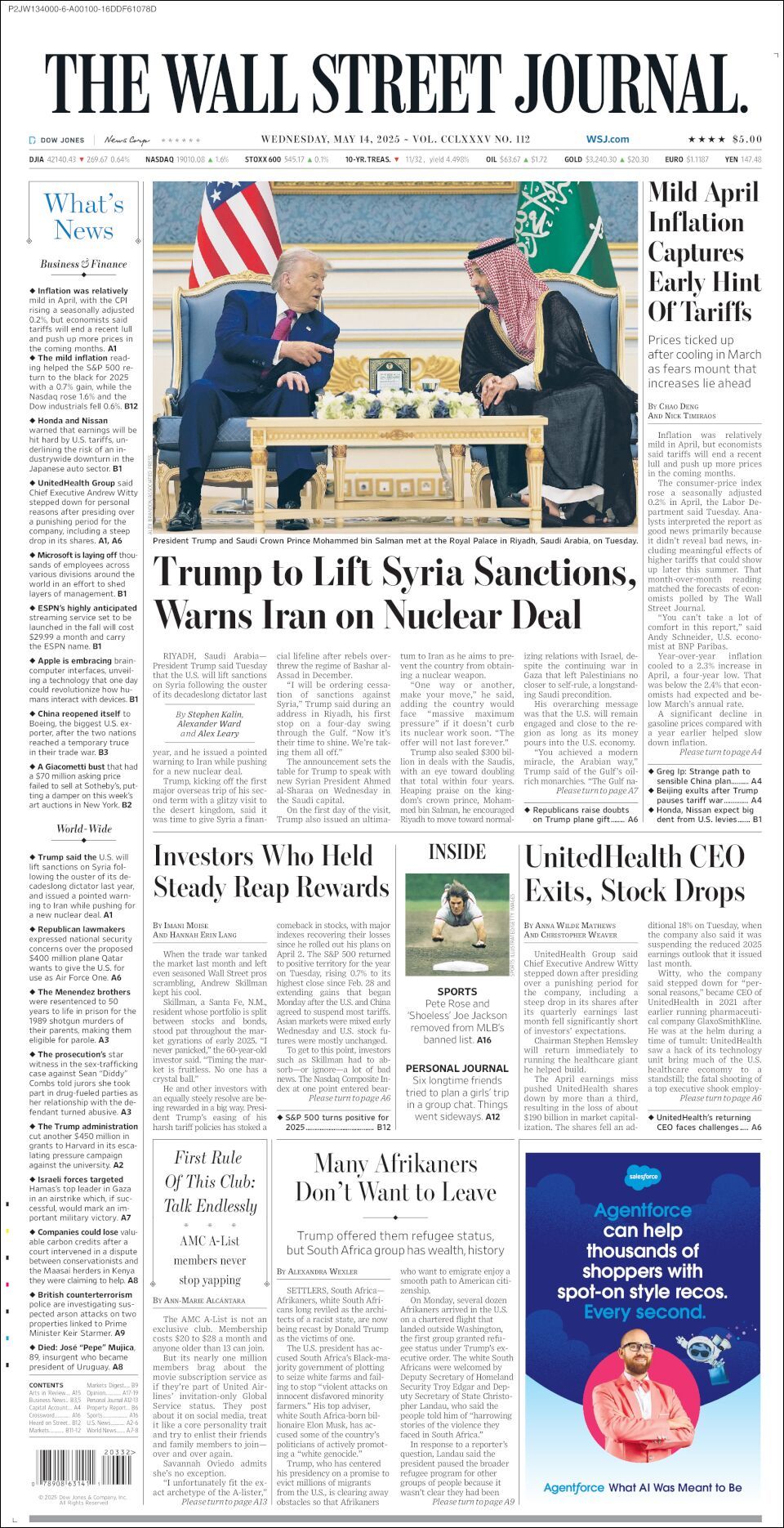 The Wall Street Journal, edición del miércoles 14 de mayo de 2025 The Wall Street Journal, edición del miércoles 14 de mayo de 2025