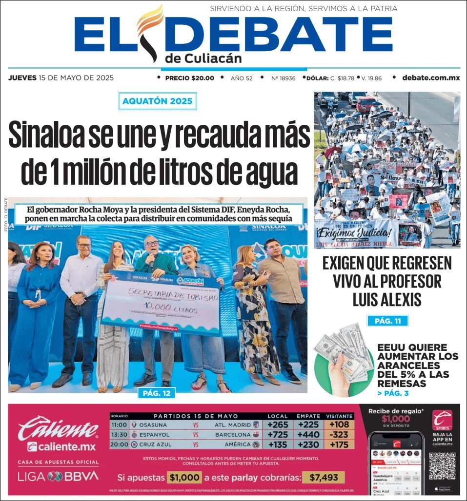 El Debate Culiacán, edición del jueves 15 de mayo de 2025 El Debate Culiacán, edición del jueves 15 de mayo de 2025
