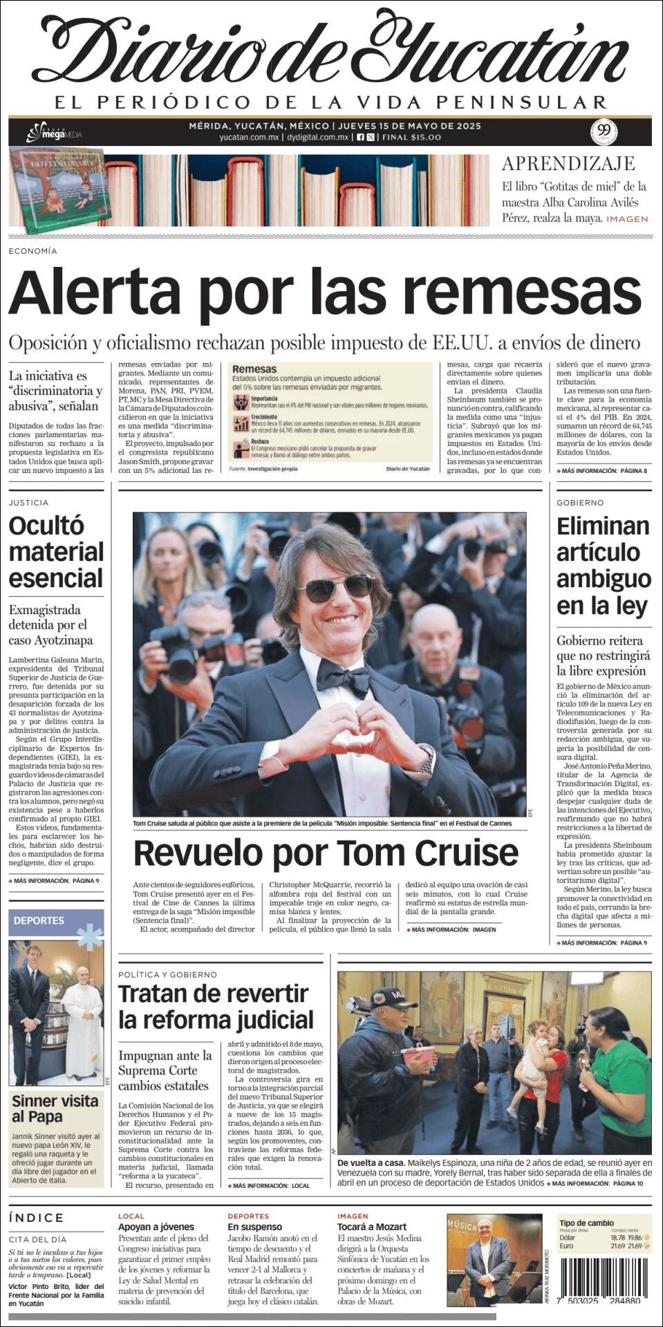 El Diario de Yucatán, edición del jueves 15 de mayo de 2025 El Diario de Yucatán, edición del jueves 15 de mayo de 2025