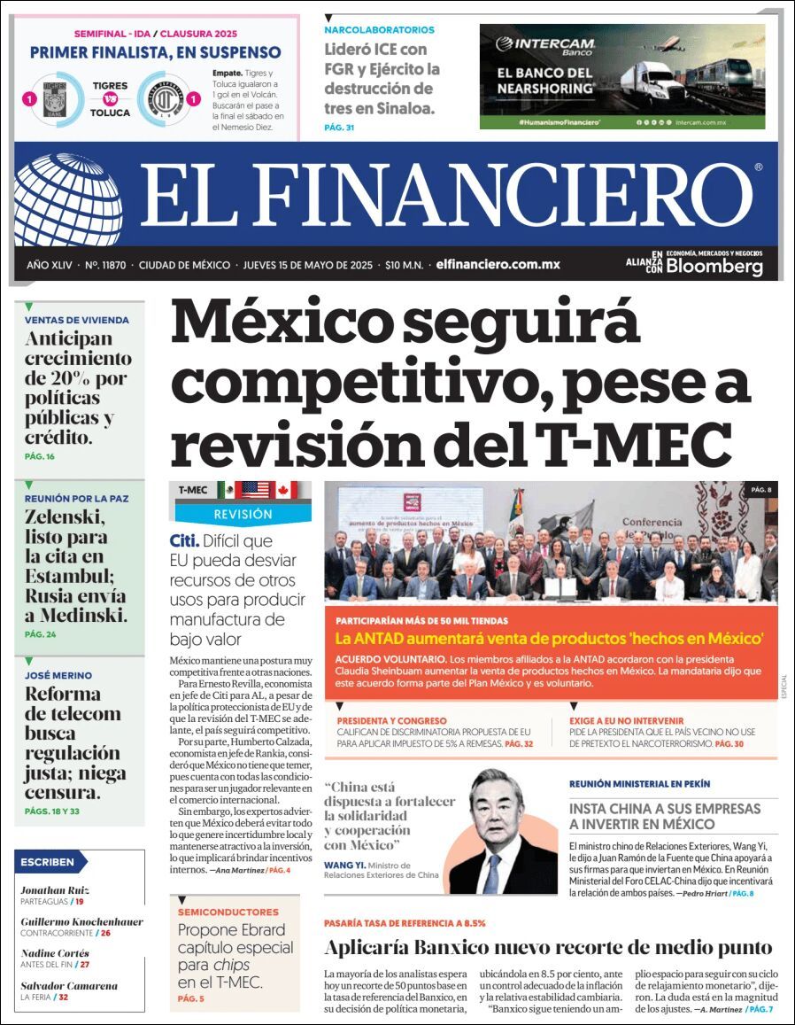 El Financiero, edición del jueves 15 de mayo de 2025 El Financiero, edición del jueves 15 de mayo de 2025