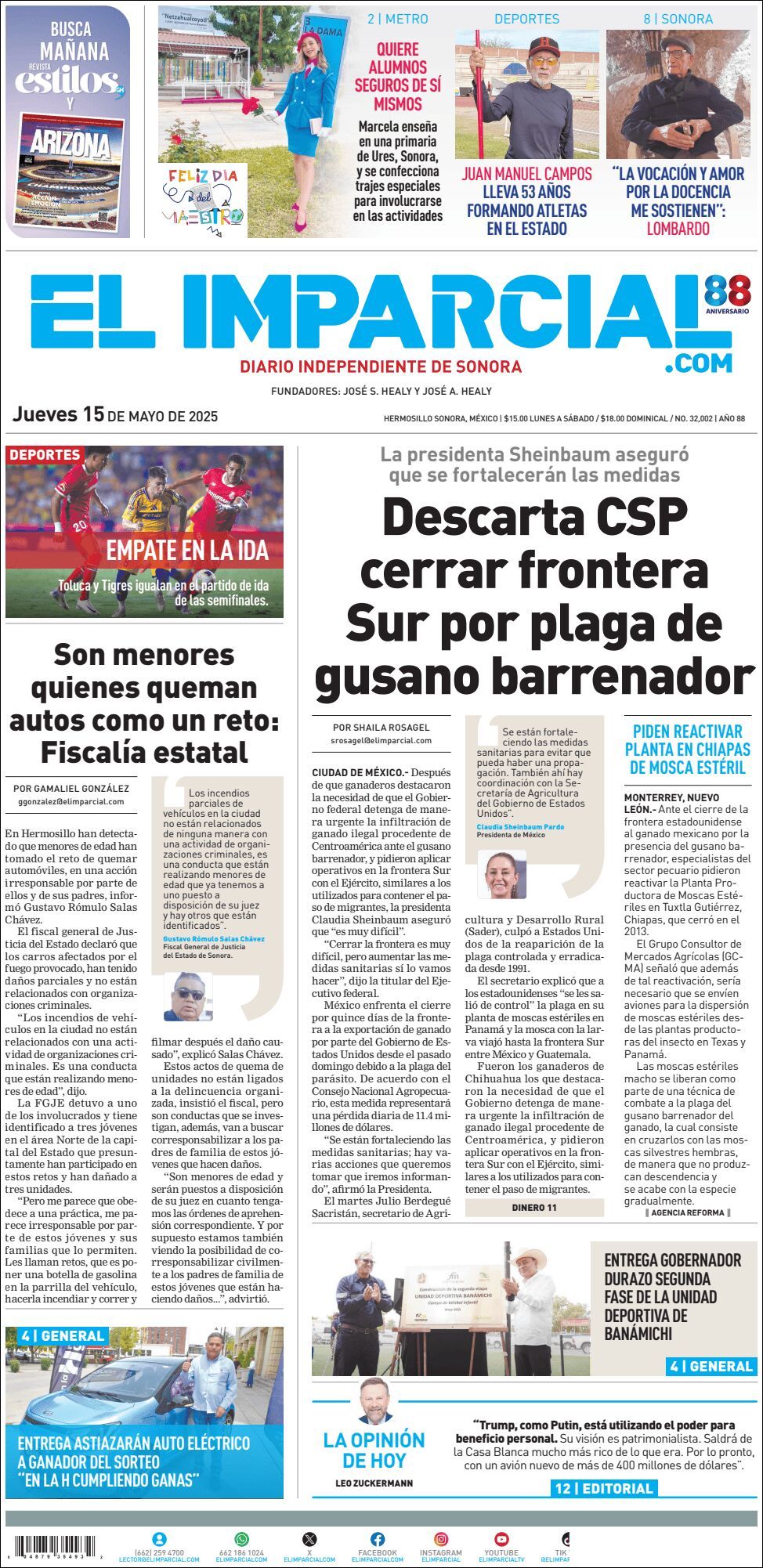 El Imparcial, edición del jueves 15 de mayo de 2025 El Imparcial, edición del jueves 15 de mayo de 2025