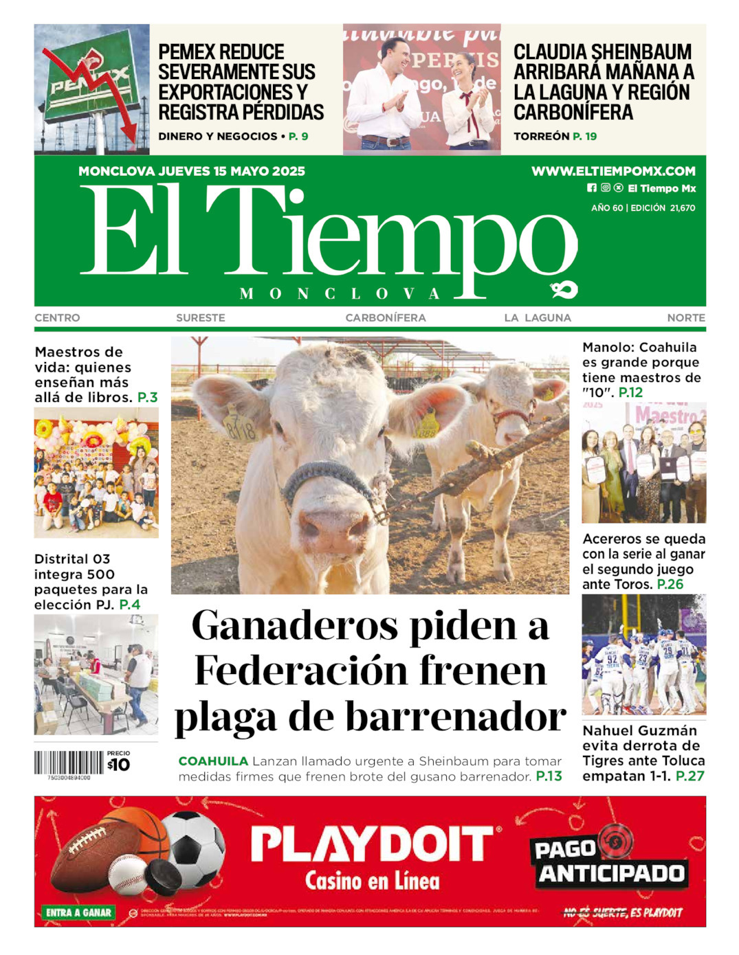 El Tiempo Monclova, edición del jueves 15 de mayo de 2025 El Tiempo Monclova, edición del jueves 15 de mayo de 2025