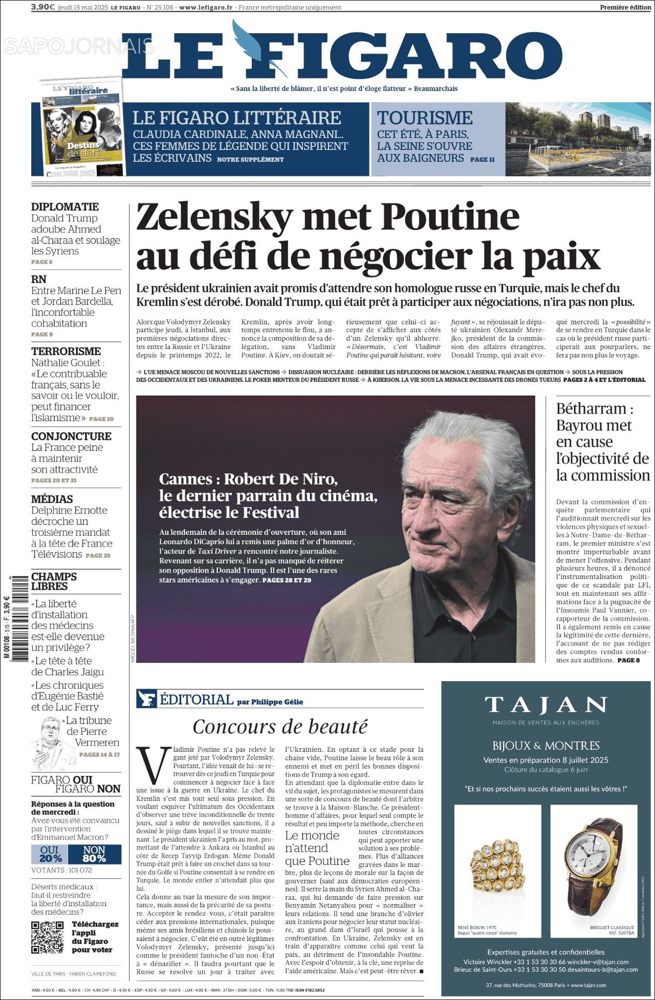 Le Figaro, edición del jueves 15 de mayo de 2025 Le Figaro, edición del jueves 15 de mayo de 2025