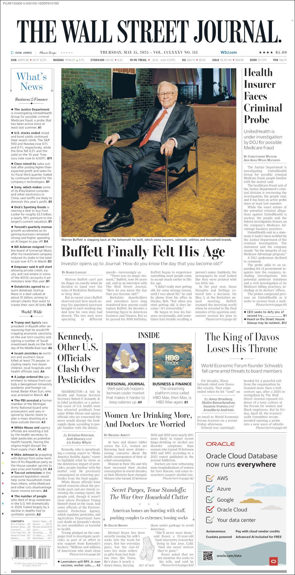 The Wall Street Journal, edición del jueves 15 de mayo de 2025 The Wall Street Journal, edición del jueves 15 de mayo de 2025
