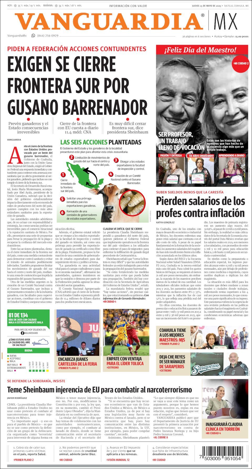 Vanguardia, edición del jueves 15 de mayo de 2025 Vanguardia, edición del jueves 15 de mayo de 2025
