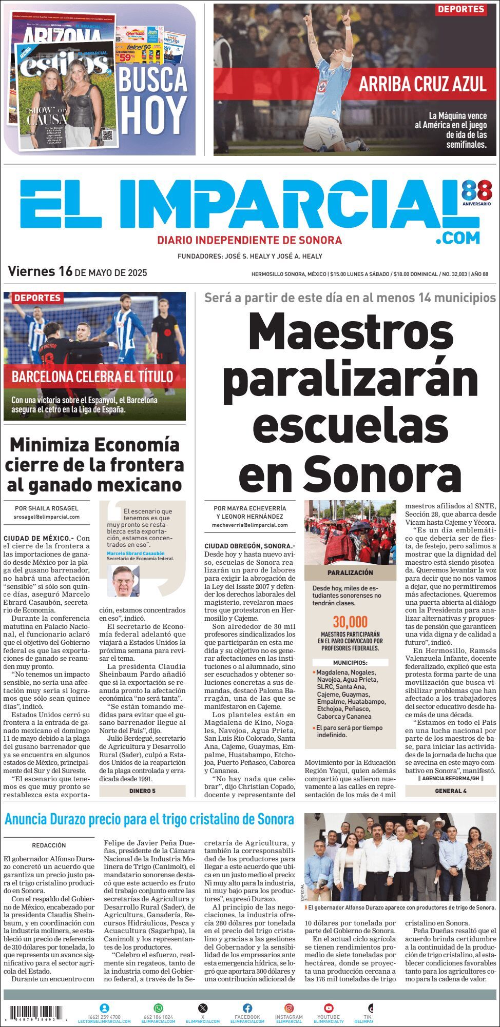 El Imparcial, edición del viernes 16 de mayo de 2025 El Imparcial, edición del viernes 16 de mayo de 2025