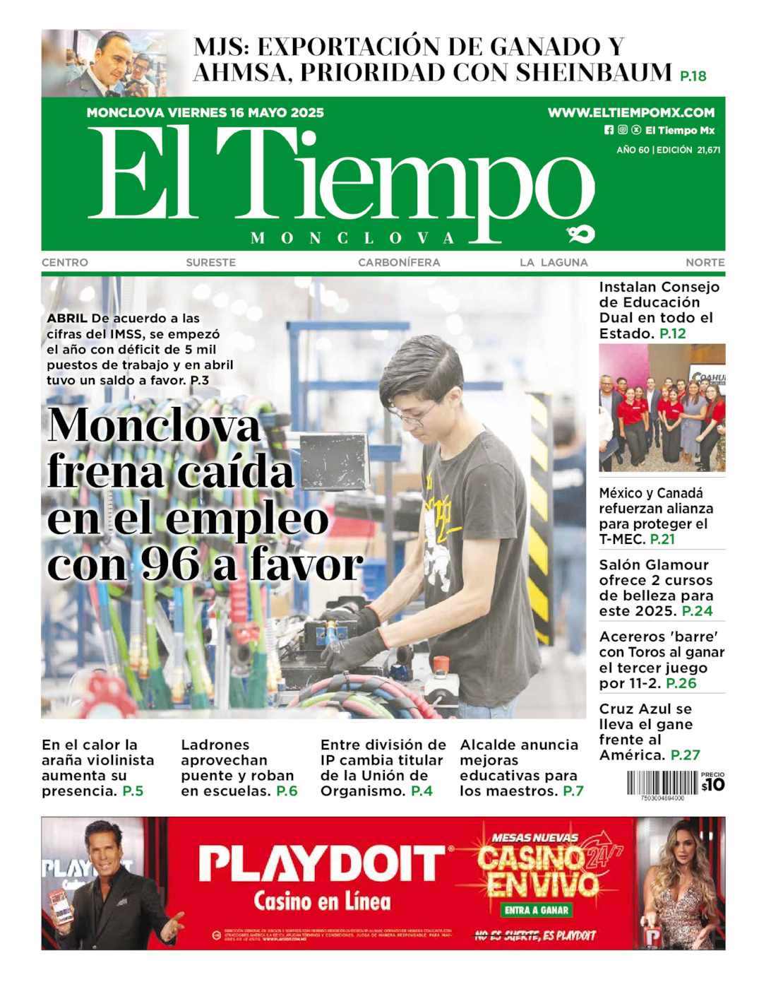El Tiempo Monclova, edición del viernes 16 de mayo de 2025 El Tiempo Monclova, edición del viernes 16 de mayo de 2025