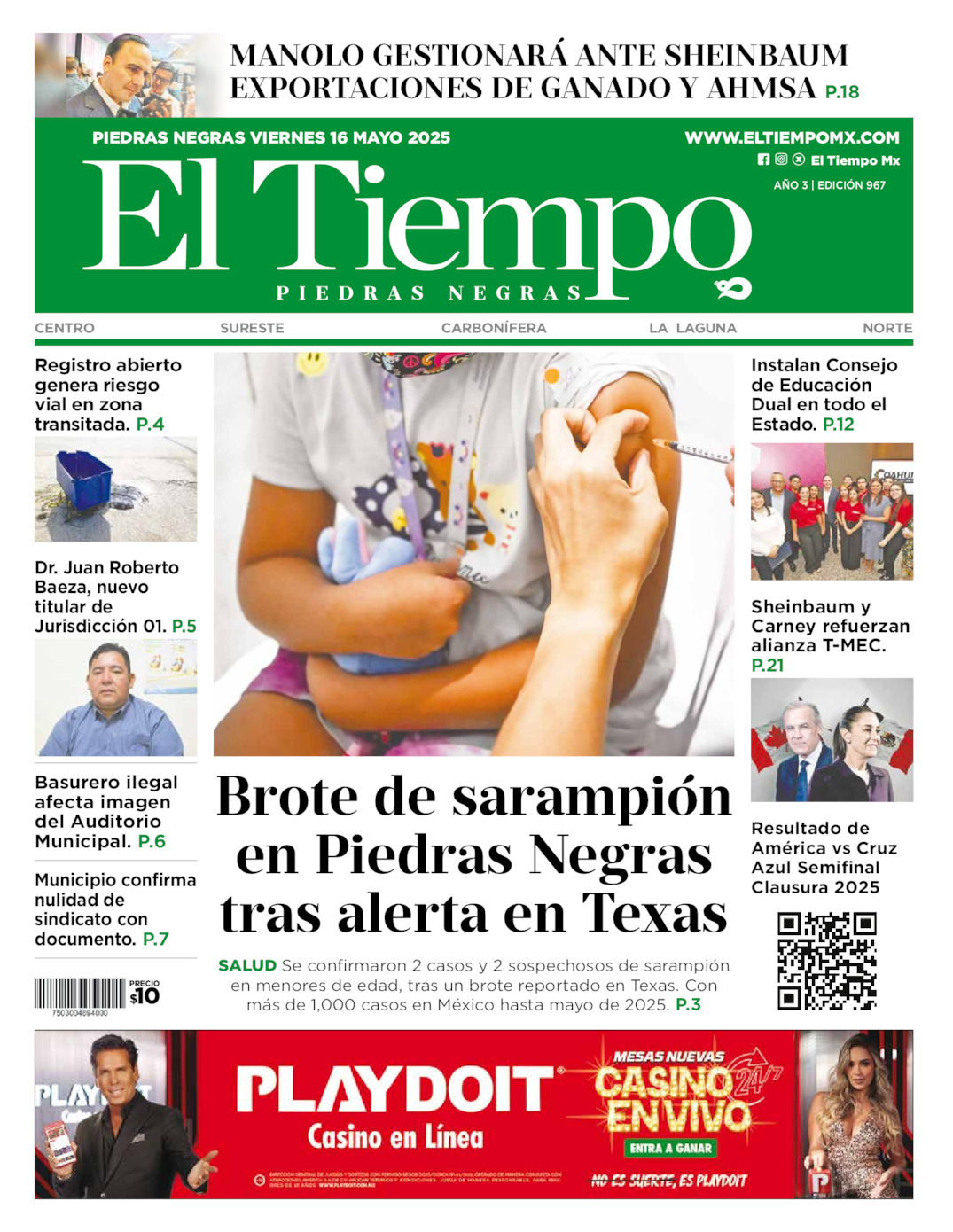El Tiempo Piedras Negras, edición del viernes 16 de mayo de 2025 El Tiempo Piedras Negras, edición del viernes 16 de mayo de 2025