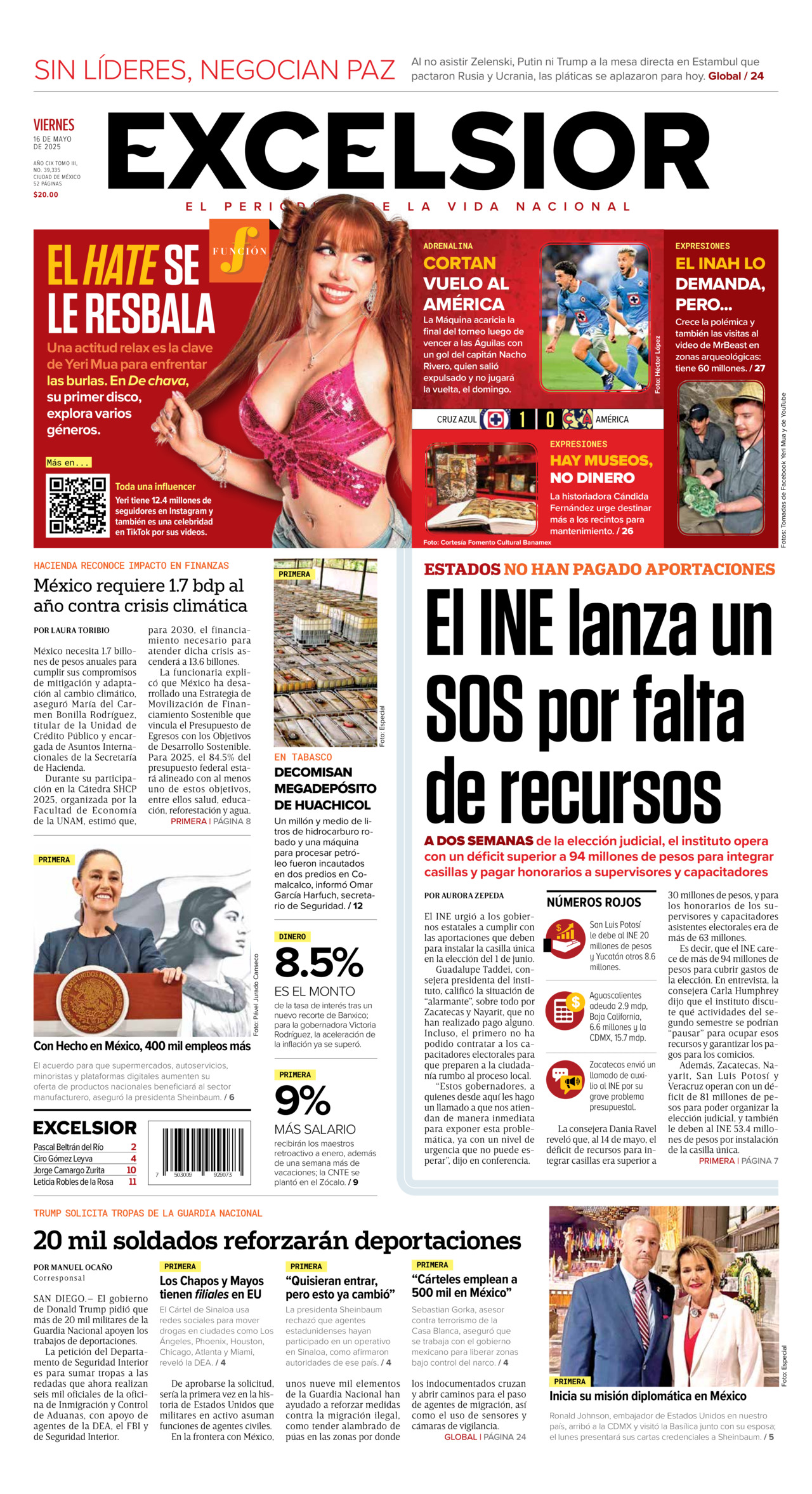 Excelsior, edición del viernes 16 de mayo de 2025 Excelsior, edición del viernes 16 de mayo de 2025