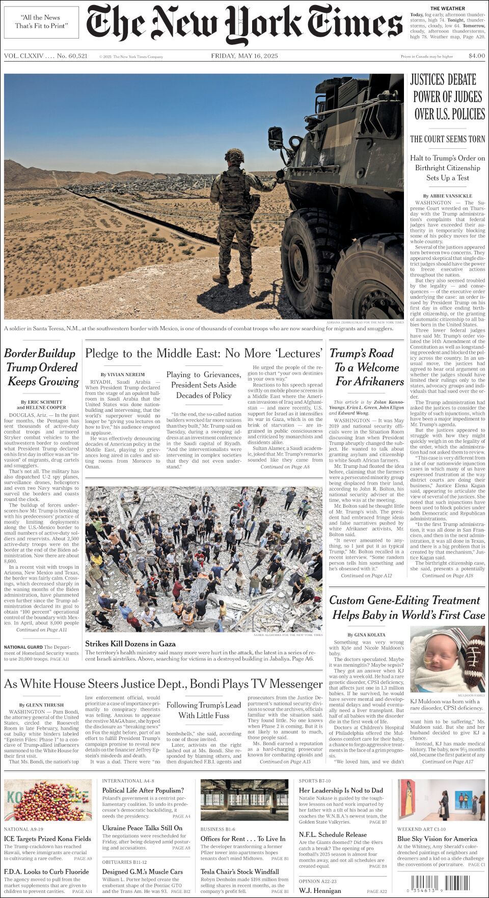 The New York Times, edición del viernes 16 de mayo de 2025 The New York Times, edición del viernes 16 de mayo de 2025