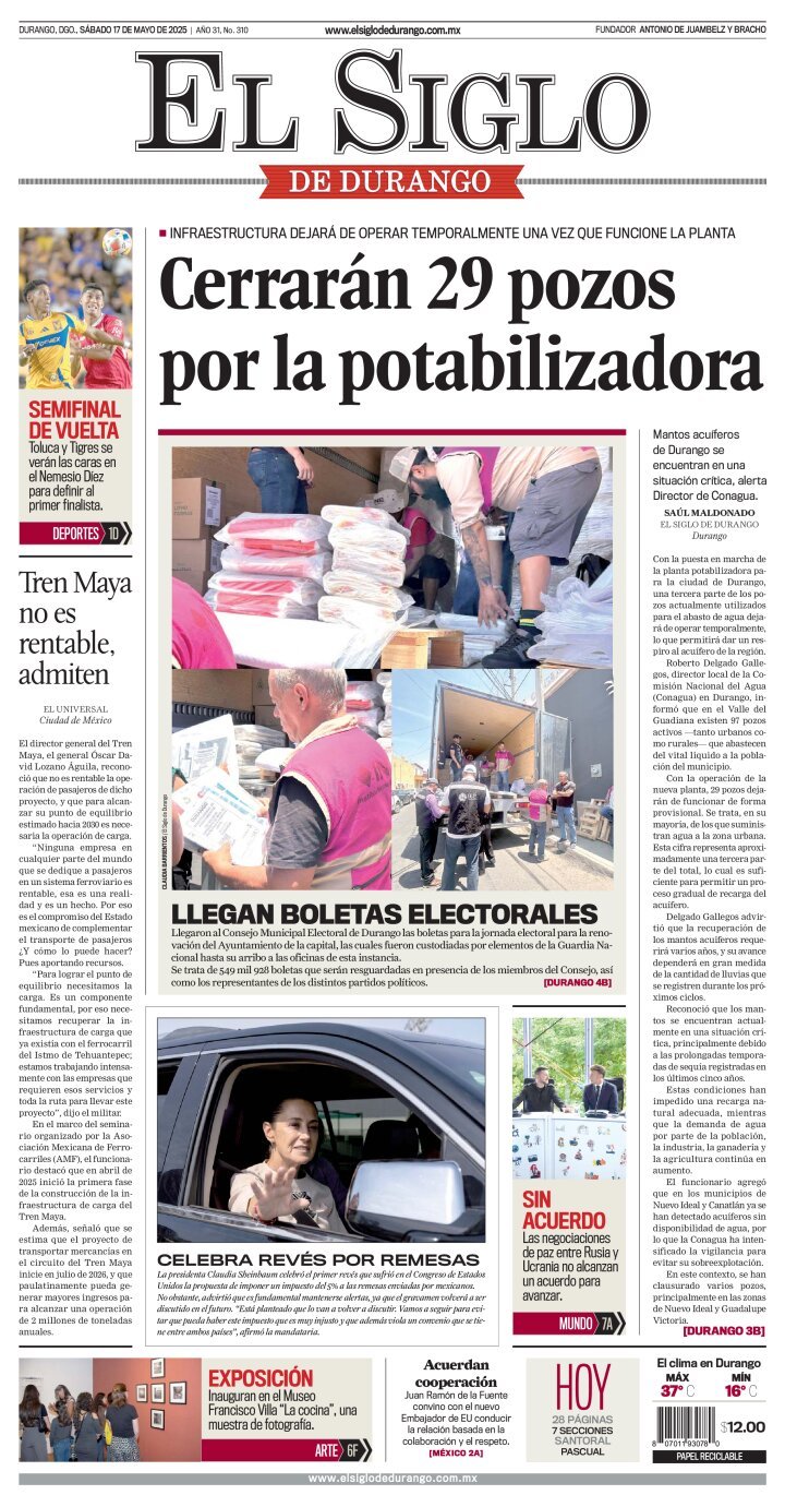 El Siglo de Durango, edición del sábado 17 de mayo de 2025 El Siglo de Durango, edición del sábado 17 de mayo de 2025