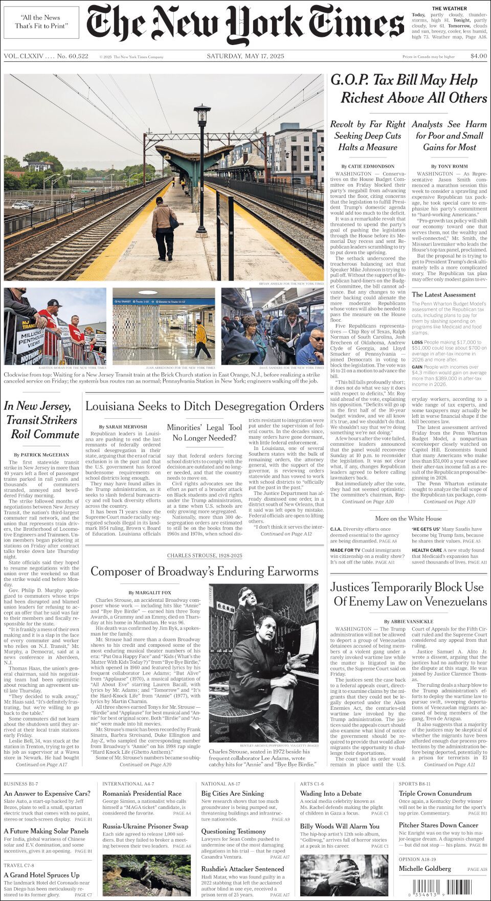 The New York Times, edición del sábado 17 de mayo de 2025 The New York Times, edición del sábado 17 de mayo de 2025