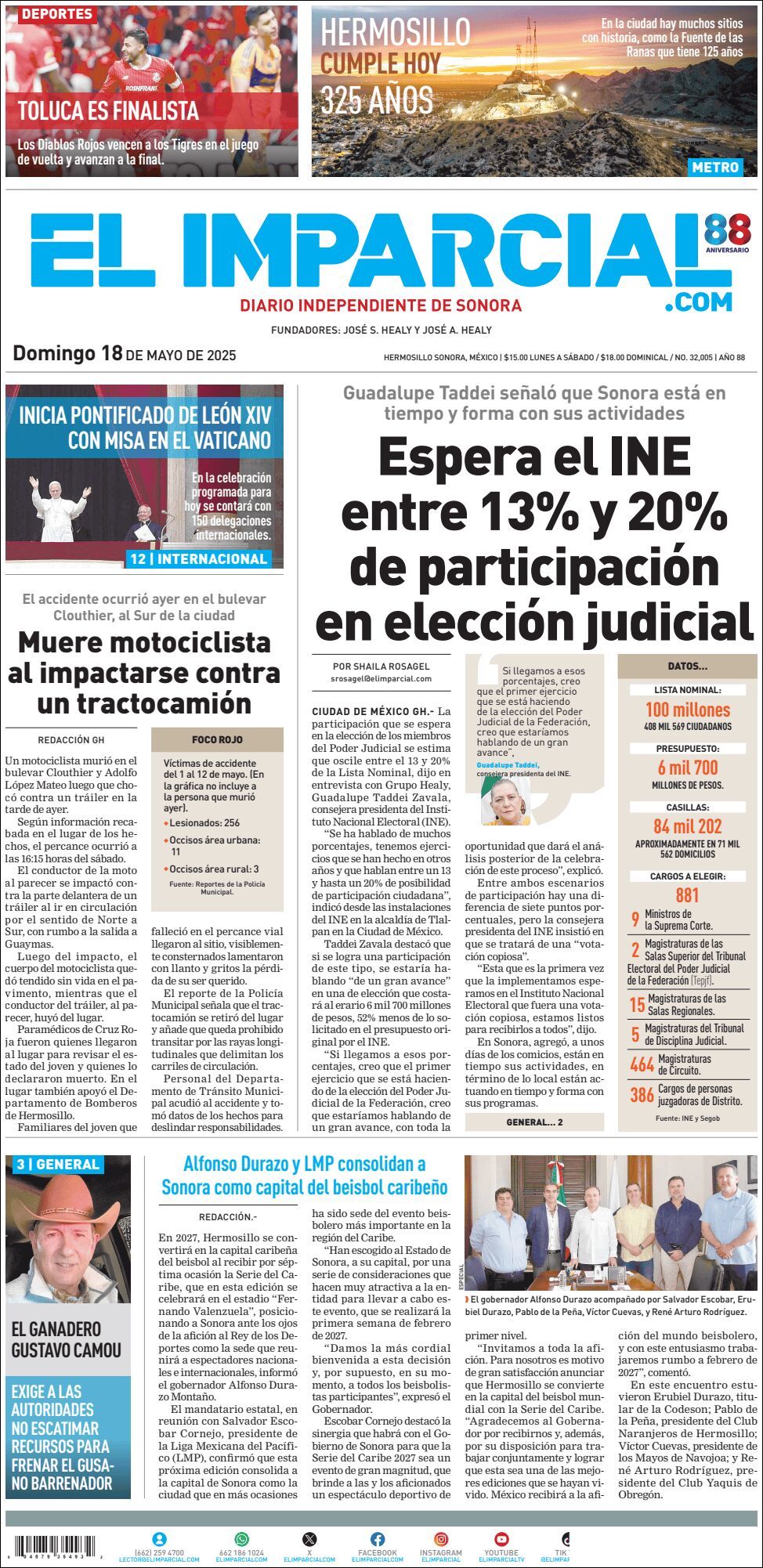 El Imparcial, edición del domingo 18 de mayo de 2025 El Imparcial, edición del domingo 18 de mayo de 2025