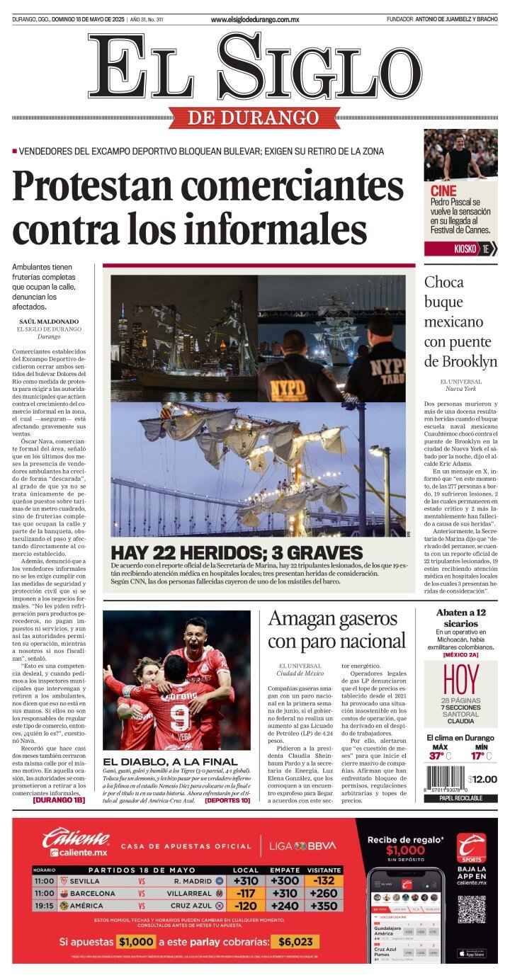 El Siglo de Durango, edición del domingo 18 de mayo de 2025 El Siglo de Durango, edición del domingo 18 de mayo de 2025