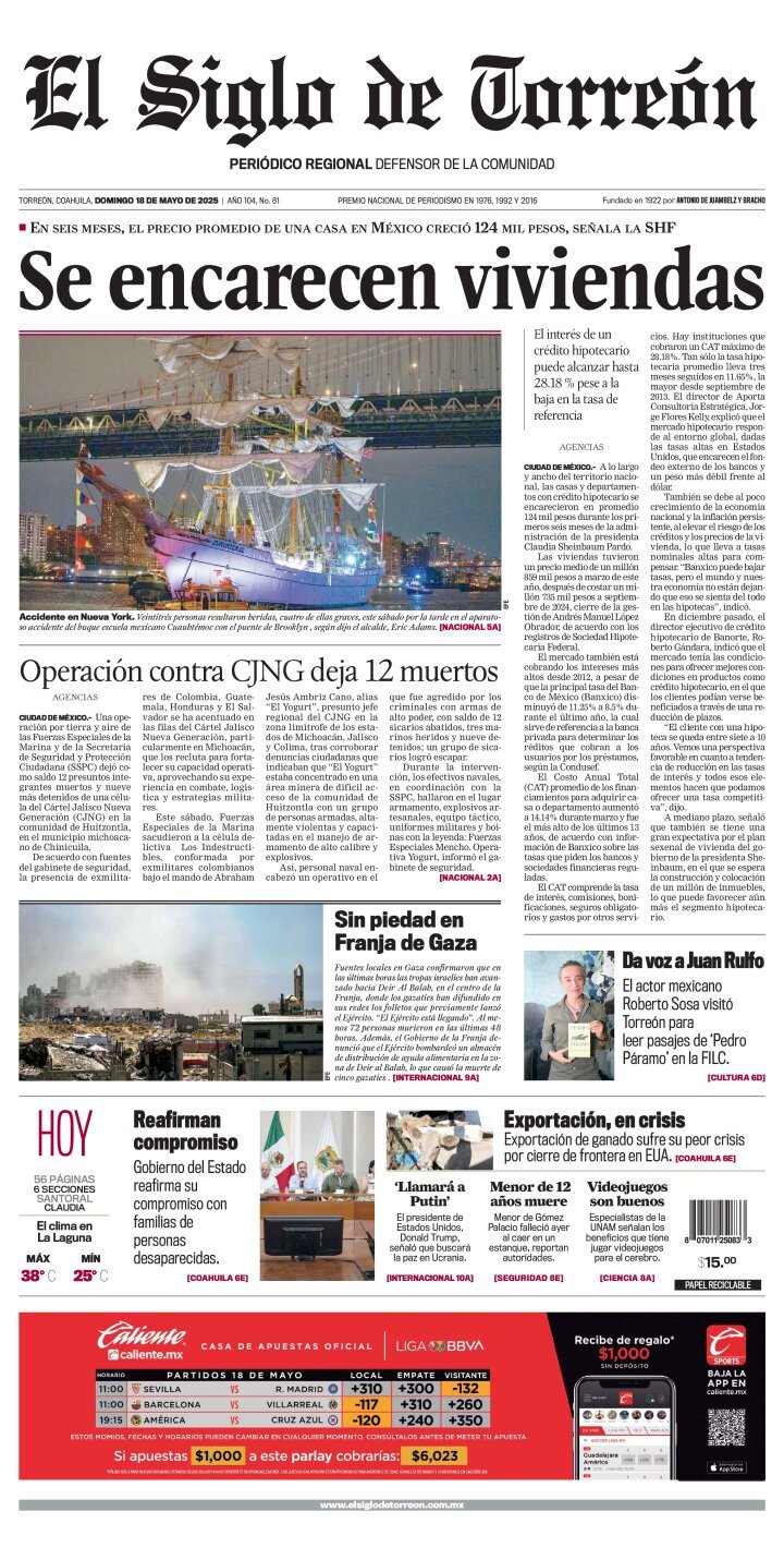 El Siglo de Torreón, edición del domingo 18 de mayo de 2025 El Siglo de Torreón, edición del domingo 18 de mayo de 2025