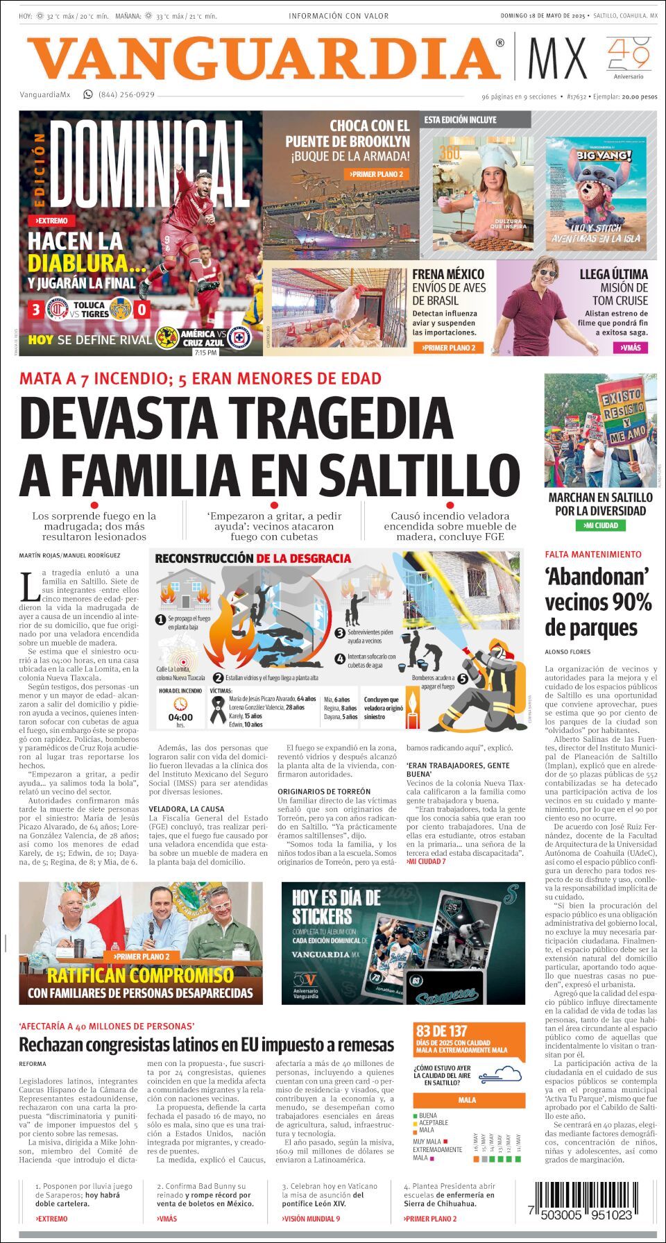 Vanguardia, edición del domingo 18 de mayo de 2025 Vanguardia, edición del domingo 18 de mayo de 2025
