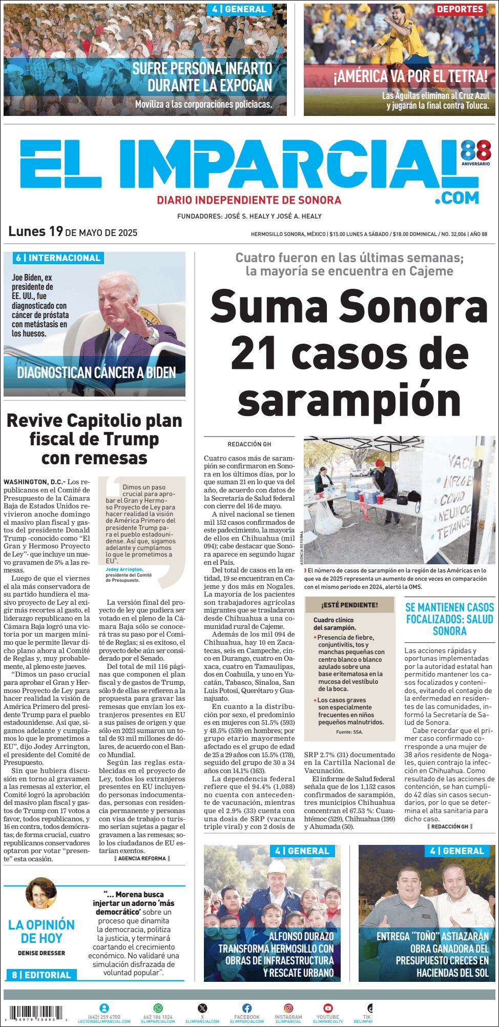 El Imparcial, edición del lunes 19 de mayo de 2025 El Imparcial, edición del lunes 19 de mayo de 2025