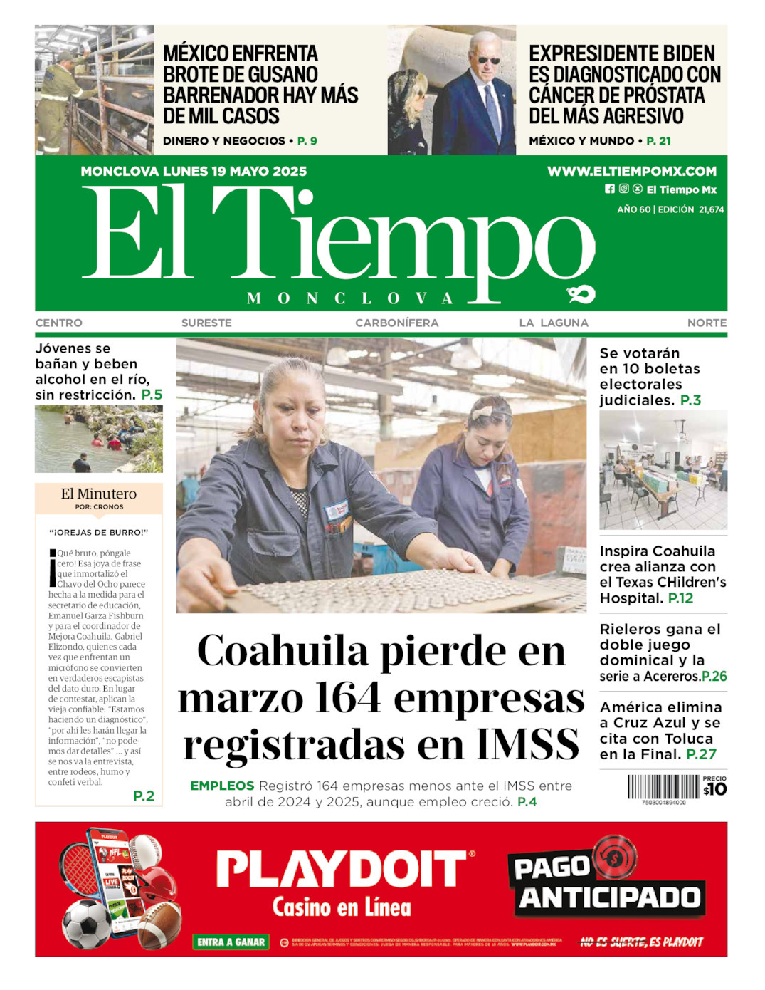 El Tiempo Monclova, edición del lunes 19 de mayo de 2025 El Tiempo Monclova, edición del lunes 19 de mayo de 2025