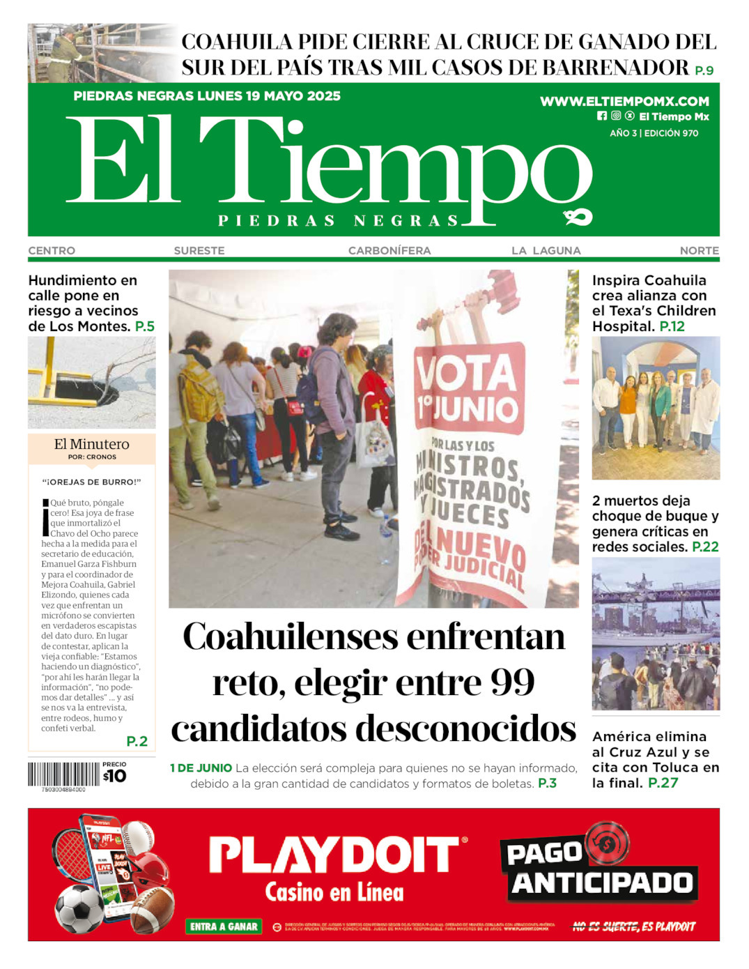 El Tiempo Piedras Negras, edición del lunes 19 de mayo de 2025 El Tiempo Piedras Negras, edición del lunes 19 de mayo de 2025